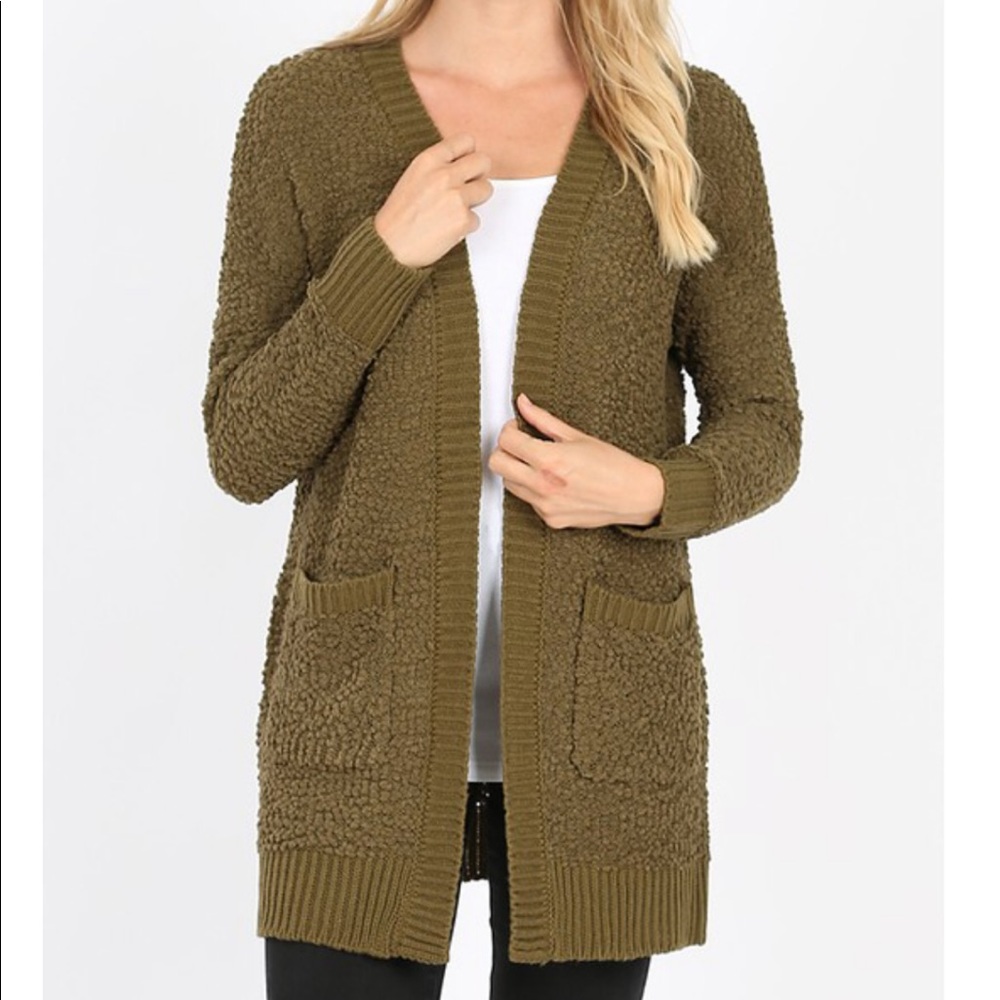 NEW! Olive Popcorn Cardigan Sweater